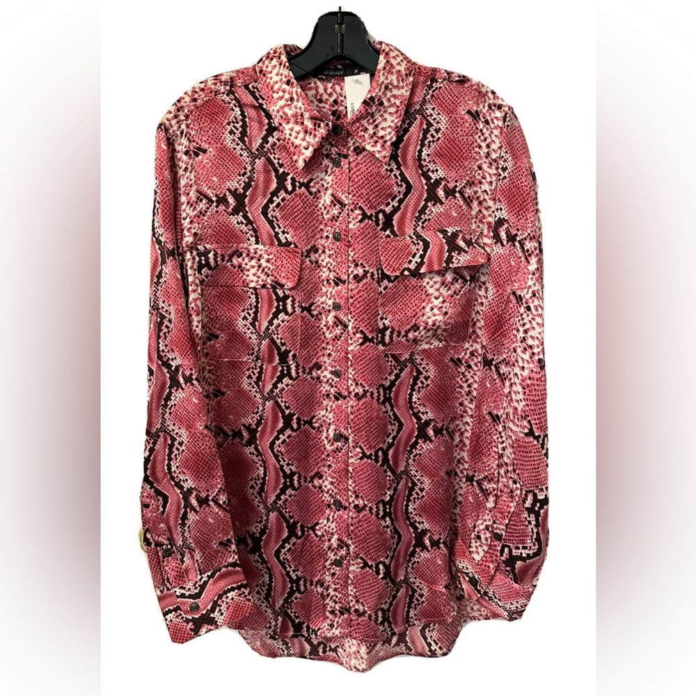 NEW Pure Amici Red Snakeskin 100% Silk Long Sleeve Blouse Luxury Boutique Brand